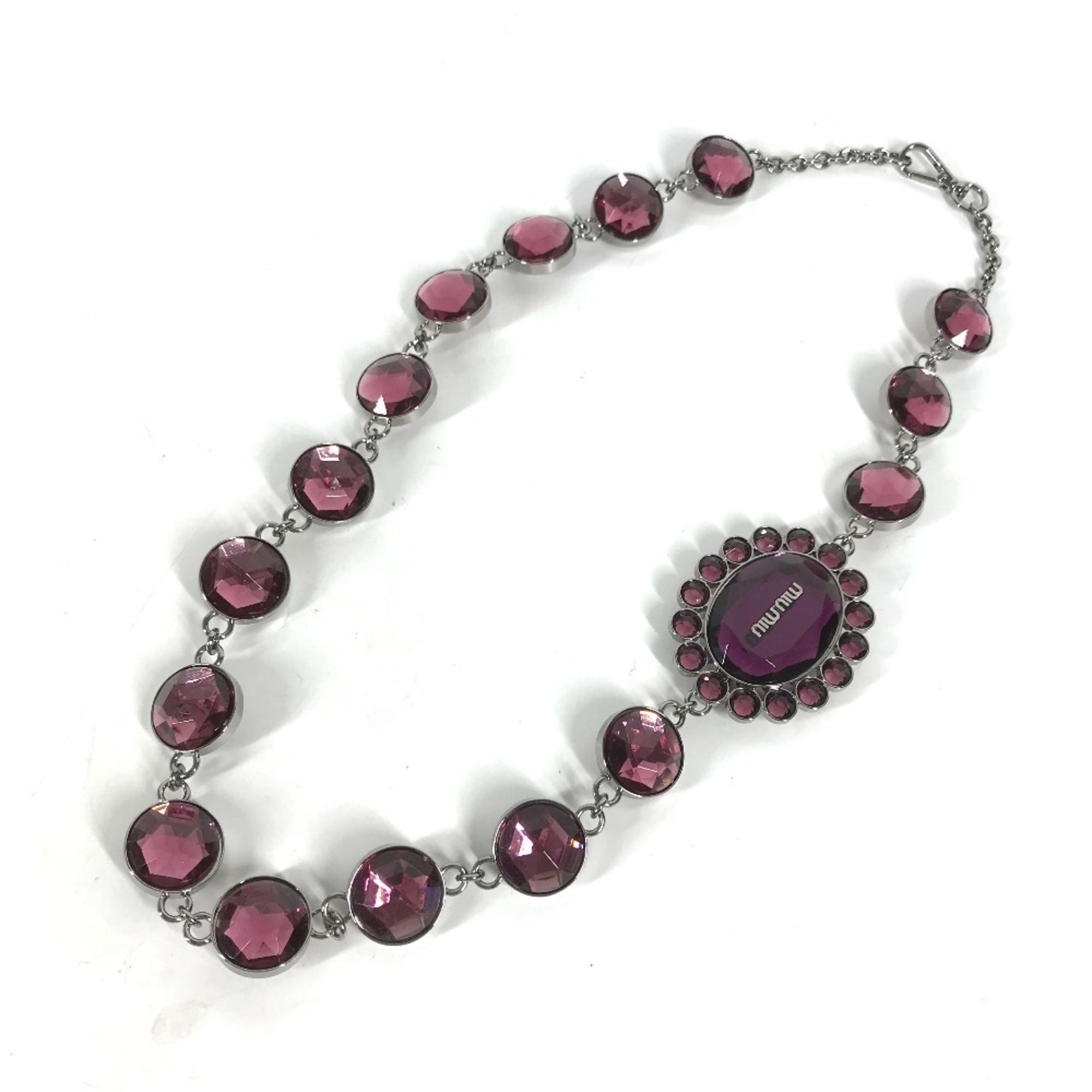 Miu Miu Bijou Chain Necklace Metal Women's Purple